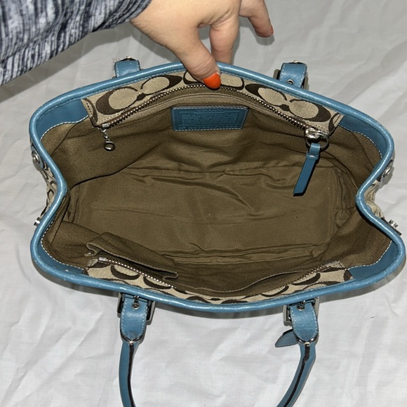 *RARE* Coach F11220 Jacquard Hampton Tan/Blue Satchel Shoulder Bag - Picture 12 of 13